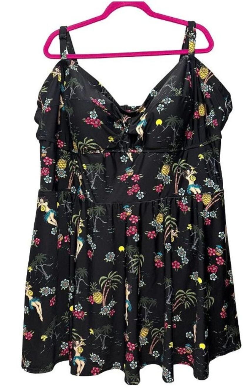 Torrid 6 (6X 30) Hula Girl Hawaiian One Piece Swim Dress Swimsuit w/Briefs New
